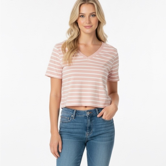 SHEIN pink and white striped crop top size large - Picture 1 of 5